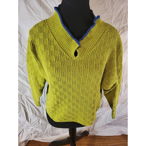 The Unbranded Brand Sweaters - Vtge Chartreuse Green Knit Cropped Dolman Sleeve Textured Sweater Size M